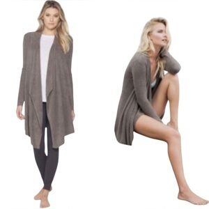 Barefoot Dreams Draped Open-Front Cardigan in Taupe